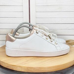 Michael Michael Kors Irving Metal Flower Eyelet Leather Sneakers White Gold 9